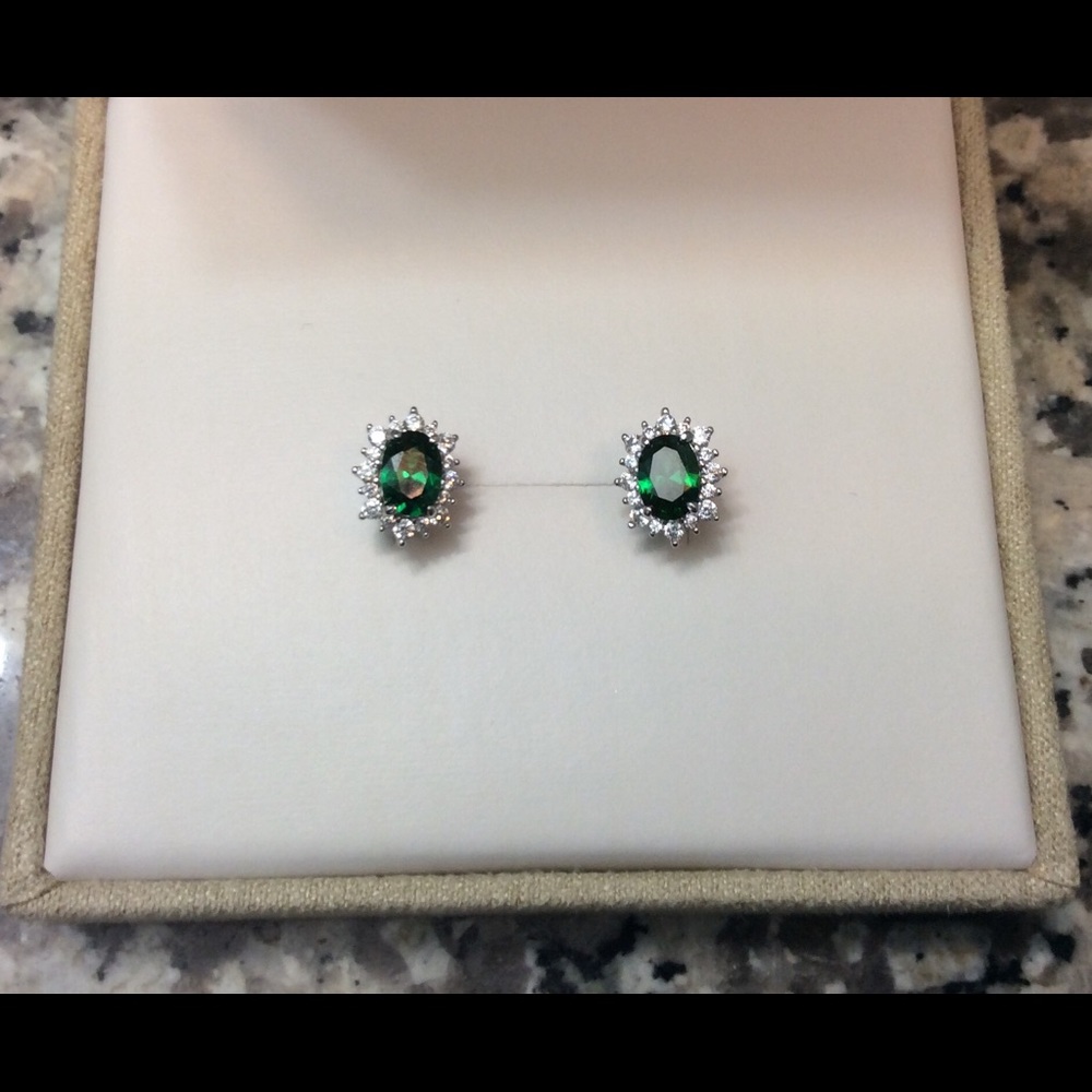 Green and white cz earrings
